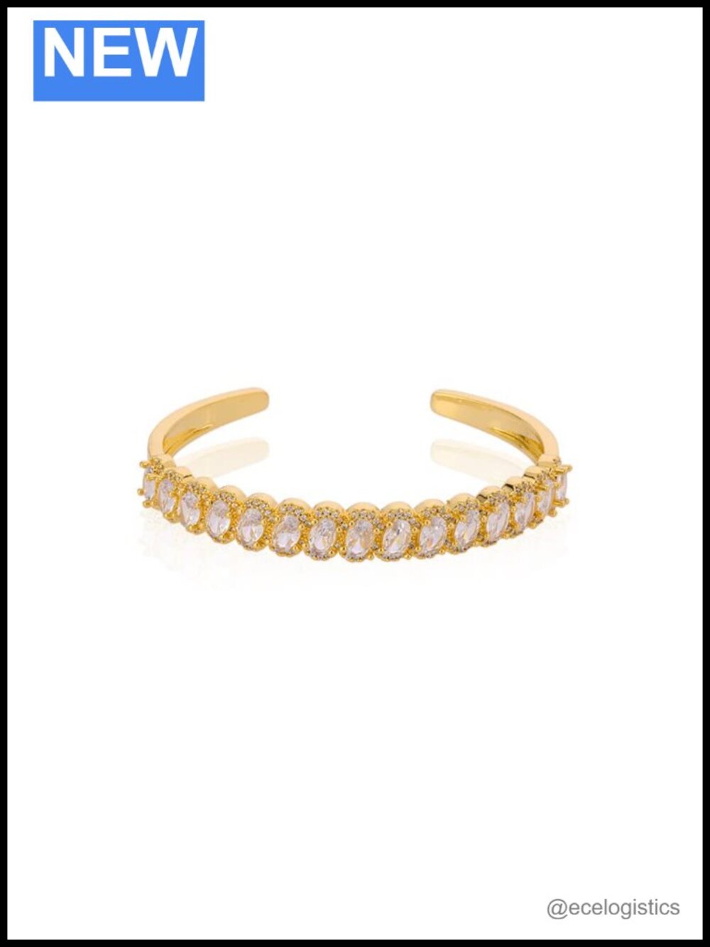 14K Gold & Crystal Open Cuff Bangle Women's Pave Bracelet